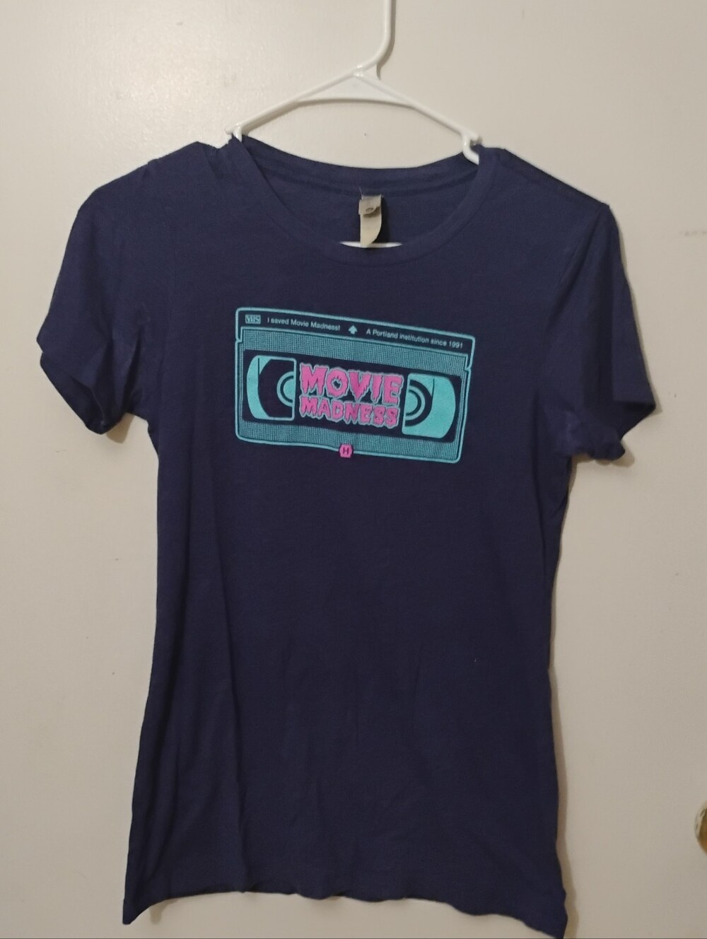 Next Level Apparel Navy Short Sleeve Tee with Teal and Pink Tape Graphic